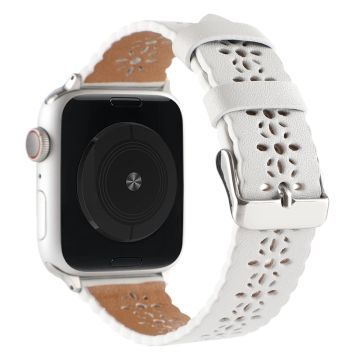 Apple Watch Series 8 (45mm) / Watch Ultra ontto kukka aito nahkaranneke - Valkoinen