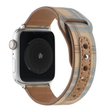 Apple Watch Series 8 (41mm) kangas ja nahkaranneke - Beige / Vaaleansininen