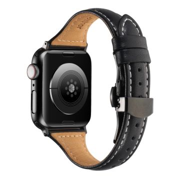 Apple Watch Series 8 (41mm) Aito naudannahkaranneke - Musta