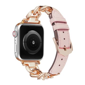 Apple Watch Series 8 (41mm) metalliketju nahkahihnalla - Ruusukulta / Pinkki