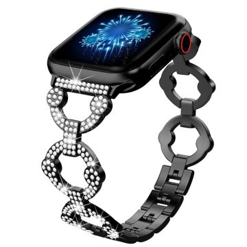 Strassikivikoristeinen tyylikäs kellonhihna Apple Watch Series 8 (45mm) / Watch Ultra - Musta