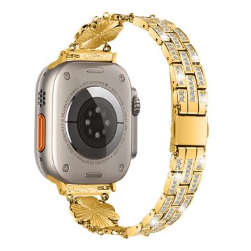 Apple Watch Series 8 (45mm) / Watch Ultra apila-tyylinen strassikoristeinen metalliranneke - Kulta