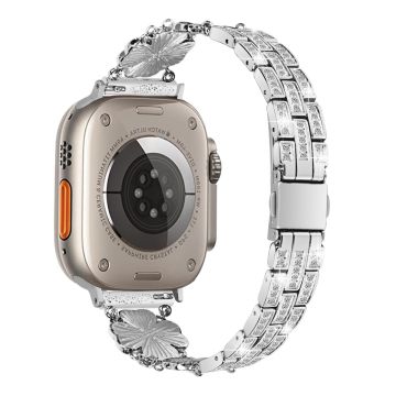 Apple Watch Series 8 (45mm) / Watch Ultra apila-tyylinen strassikoristeinen metalliranneke - Hopea