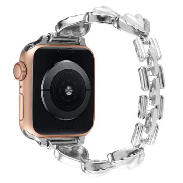 Apple Watch Series 8 (45mm) / Watch Ultra strassikivinen ja sydämen muotoinen metalliranneke - Hopea