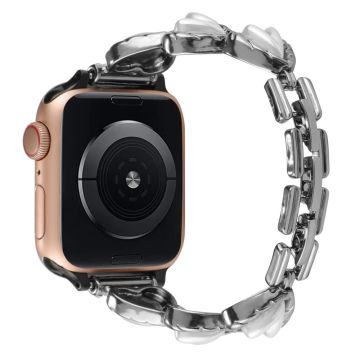 Apple Watch Series 8 (45mm) / Watch Ultra strassikivinen ja sydämen muotoinen metalliranneke - Musta