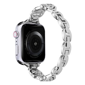 Apple Watch Series 8 (45mm) / Watch Ultra strassikoristeinen sydänkoristeinen metalliranneke - Hopea