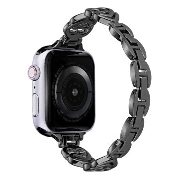 Apple Watch Series 8 (45mm) / Watch Ultra strassikoristeinen sydänkoristeinen metalliranneke - Musta