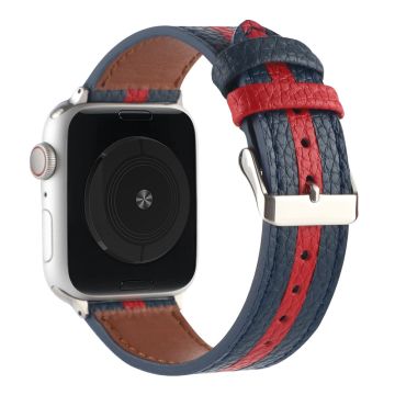 Apple Watch Series 8 (45mm) / Watch Ultra aito nahkaranneke - Sininen / Punainen