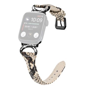 Apple Watch Series 8 (45mm) / Watch Ultra Aito nahkaranneke mustalla strassikoristeisella soljella - Käärmekuvio