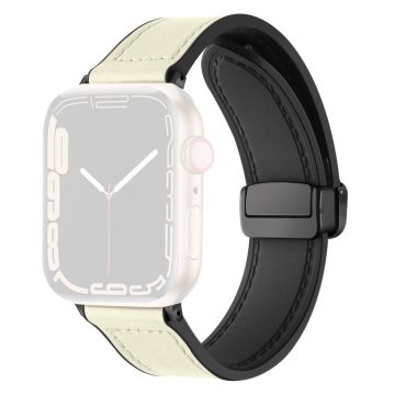 Apple Watch Series 8 (45mm) / Watch Ultra -nahkaranneke ja silikoniranneke - Beige