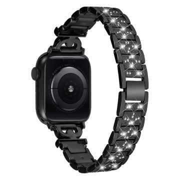 Apple Watch Series 8 (45mm) / Watch Ultra strassikoristeinen ruostumattomasta teräksestä valmistettu ranneke - Musta