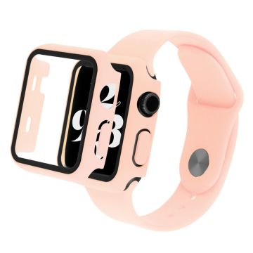 Apple Watch SE 2022 (40mm) silikoninen ranneke ja suojus karkaistulla lasilla - Vaalea Pinkki