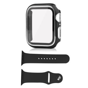 Apple Watch SE 2022 (40mm) suojakuori ja silikonisuojus karkaistulla lasilla - Musta / Hopea