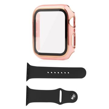 Apple Watch SE 2022 (40mm) suojakuori ja silikonisuojus karkaistulla lasilla - Pinkki / Kulta