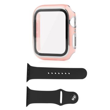 Apple Watch SE 2022 (40mm) suojakuori ja silikonisuojus karkaistulla lasilla - Pinkki / Hopea