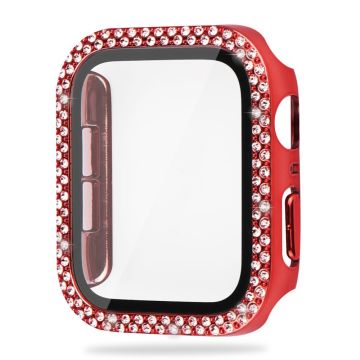 Apple Watch SE 2022 (44mm) strassikoristeinen suojus karkaistulla lasilla - Punainen