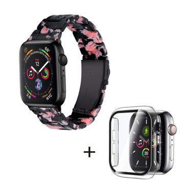 Apple Watch SE 2022 (44mm) 3 helmen hartsityylinen kelloranneke kirkkaalla suojuksella - Musta Vaaleanpunainen Mix