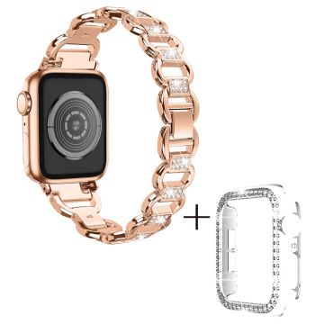 Apple Watch SE 2022 (44mm) strassikivikoristeinen metalliseosranneke kirkkaalla suojuksella - Ruusukulta