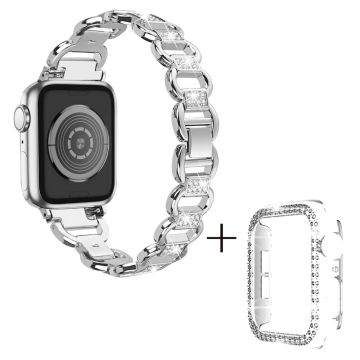 Apple Watch SE 2022 (44mm) strassikivikoristeinen metalliseosranneke kirkkaalla suojuksella - Hopea