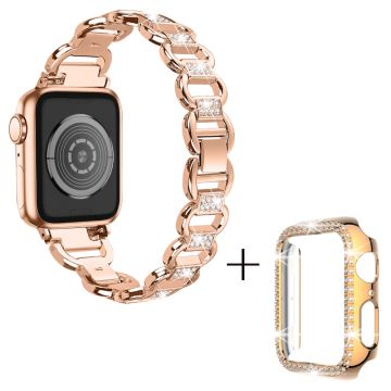 Apple Watch SE 2022 (44mm) strassikivikoristeinen metalliseosranneke suojuksella - Ruusukulta