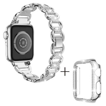 Apple Watch SE 2022 (44mm) strassikivikoristeinen metalliseosranneke suojuksella - Hopea