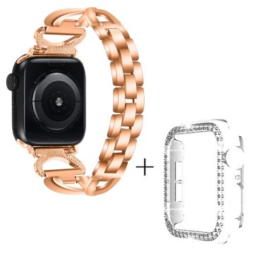 Apple Watch SE 2022 (44mm) X-Shape strassikoristeinen metalliranneke kirkkaalla suojuksella - Ruusukulta