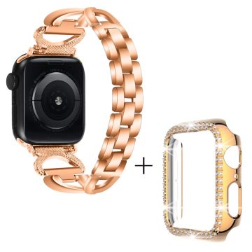 Apple Watch SE 2022 (44mm) X-Shape strassikoristeinen metalliranneke suojuksella - Ruusukulta