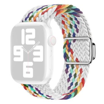 Apple Watch Series 9 45mm / Ultra 2 nylonista valmistettu punottu hihna - Valkoinen Sateenkaari