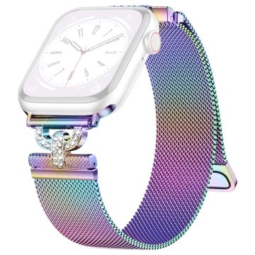 Apple Watch Series 9 45mm / Ultra 2 strassikivinen S-muotoinen milanese ruostumattomasta teräksestä valmistettu ranneke - Värikäs