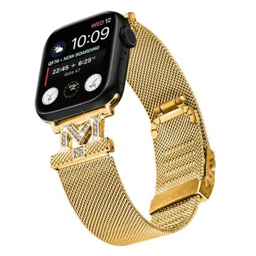 Apple Watch Series 9 45mm / Ultra 2 strassikivinen milanese ruostumattomasta teräksestä valmistettu ranneke - Kulta