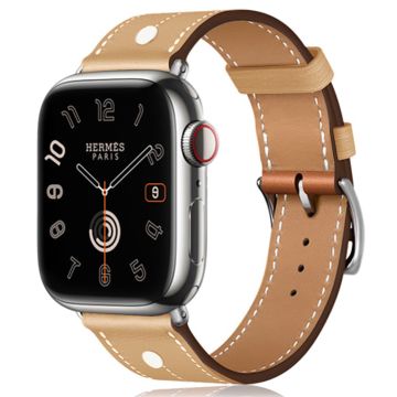 Apple Watch 49mm / 45mm / 44mm / 42mm aito naudannahkainen nauhanauha niitti koriste hihna - Vaaleankeltainen