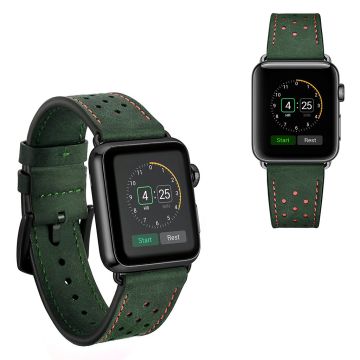 Crazy Horse Apple Watch Series 5 40mm aitoa nahkaa oleva kellonauha - Vihreä