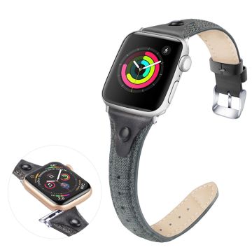 Apple Watch Series 5 / 4 40mm aidosta nahasta valmistettu kellonauha - Harmaa / Musta