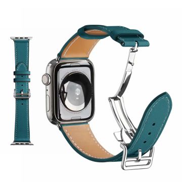 Aitoa nahkaa hopea solki kellonauha Apple Watch Series 6 / 5 44mm - Sininen