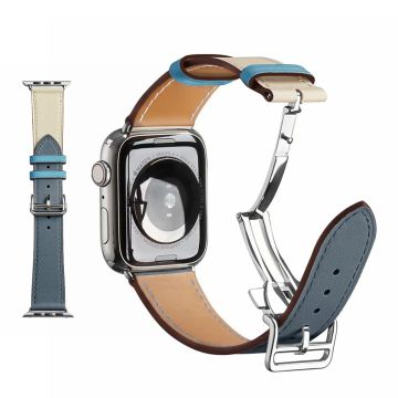 Aitoa nahkaa hopea solki kellonauha Apple Watch Series 6 / 5 44mm - Järven Sininen / Valkoinen