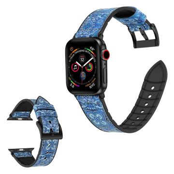 Apple Watch Series 6 / 5 44mm kuvioitu nahkakellon ranneke - Sininen Kukka Kuvio