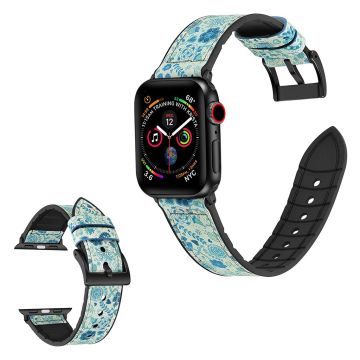 Apple Watch Series 6 / 5 44mm kuvioitu nahkakellon ranneke - Cyan Kukka Kuvio