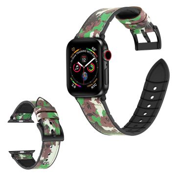 Apple Watch Series 6 / 5 44mm kuvioitu nahkakellon ranneke - Naamiointi Vihreä