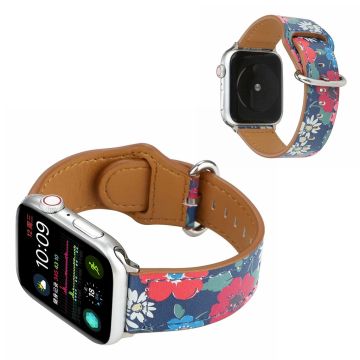 Apple Watch Series 6 / 5 44mm kuvioitu aito nahkainen ranneke - Punainen Kukka