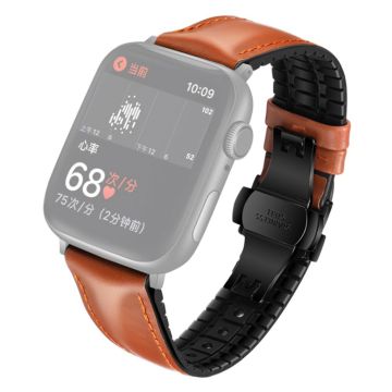 Apple Watch Series 6 / 5 44mm mukava nahkainen ranneke - Oranssi / Musta