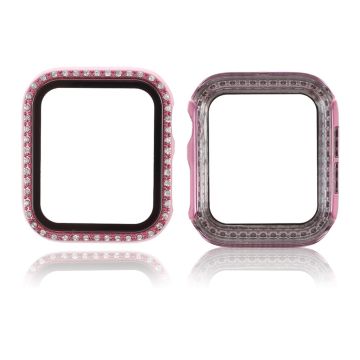 Apple Watch Series 6 / 5 44mm strassikoristeinen kehys karkaistulla lasilla - Pinkki