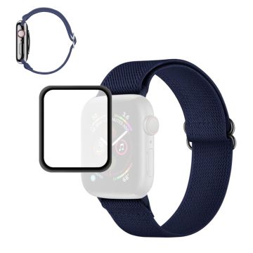 ENKAY Apple Watch 44mm elastinen kellohihna + näytönsuoja - Tummansininen