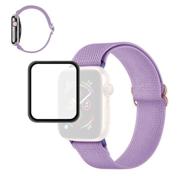 ENKAY Apple Watch 44mm elastinen kellohihna + näytönsuoja - Violetti