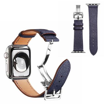 Aitoa nahkaa hopea solki kellonauha Apple Watch Series 6 / 5 40mm - Tummansininen