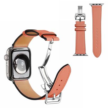 Aitoa nahkaa hopea solki kellonauha Apple Watch Series 6 / 5 40mm - Koralli