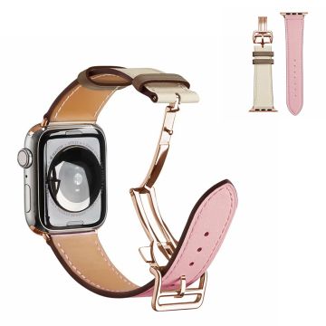 Aitoa nahkaa ruusukultaa solki kellonauha Apple Watch Series 6 / 5 40mm - Pinkki / Valkoinen