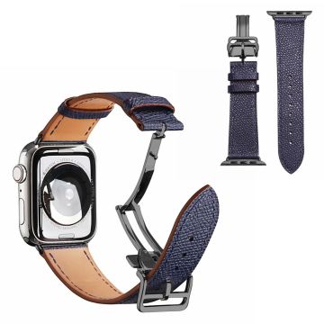 Aitoa nahkaa musta solki kellonauha Apple Watch Series 6 / 5 40mm - Safiiri Sininen