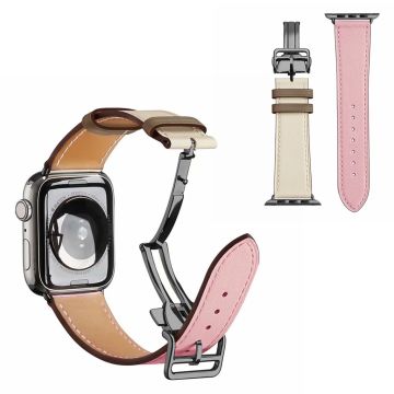 Aitoa nahkaa musta solki kellonauha Apple Watch Series 6 / 5 40mm - Pinkki / Valkoinen