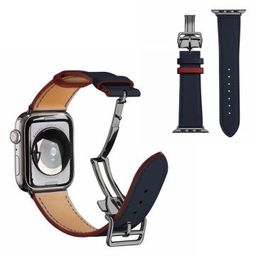 Aitoa nahkaa musta solki kellonauha Apple Watch Series 6 / 5 40mm - Indigonsininen