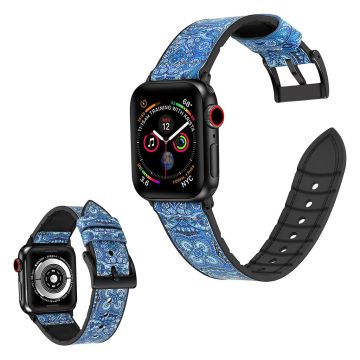 Apple Watch Series 6 / 5 40mm kuvioitu nahkakellon ranneke - Sininen Kukka Kuvio